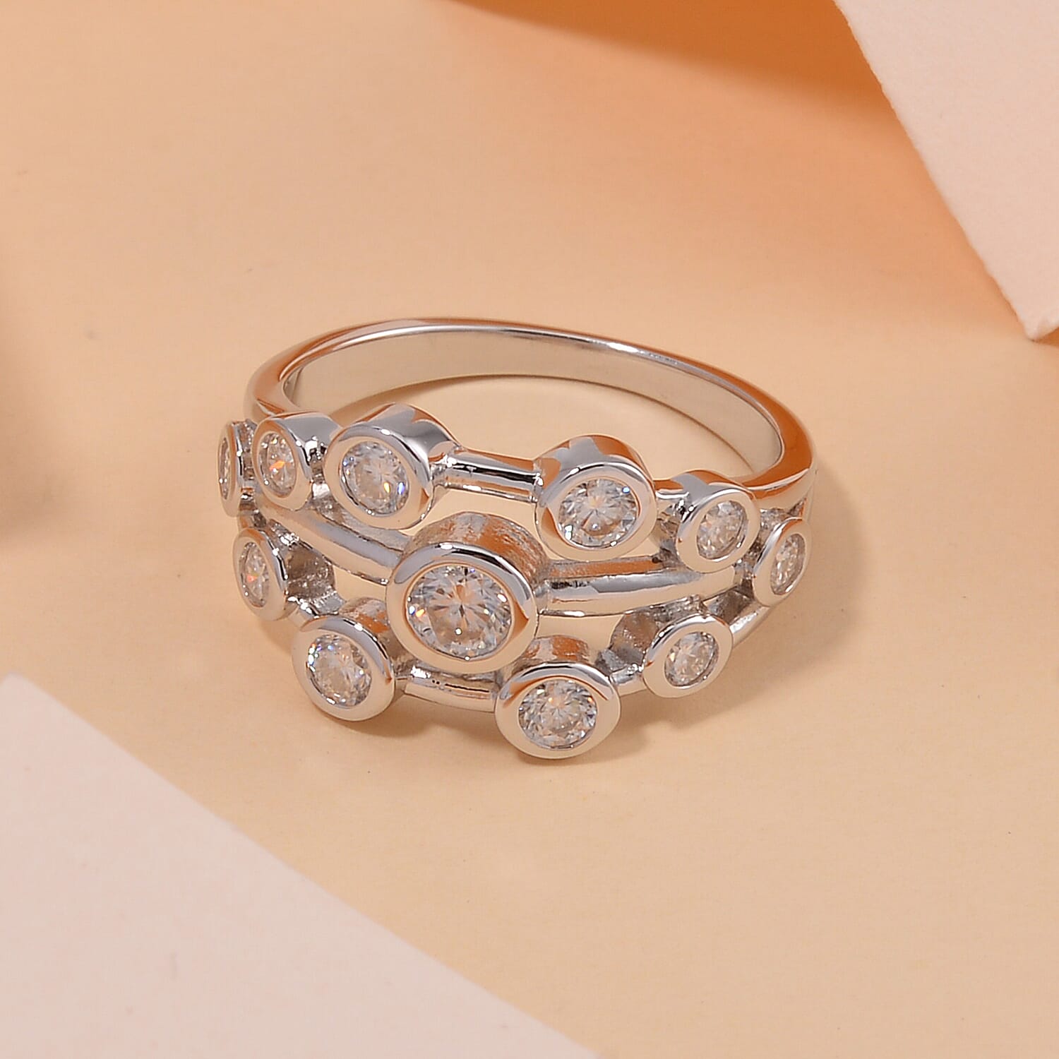 Moissanite Ring in Rhodium Over Sterling Silver (Size 10.0) 1.10 ctw (2)