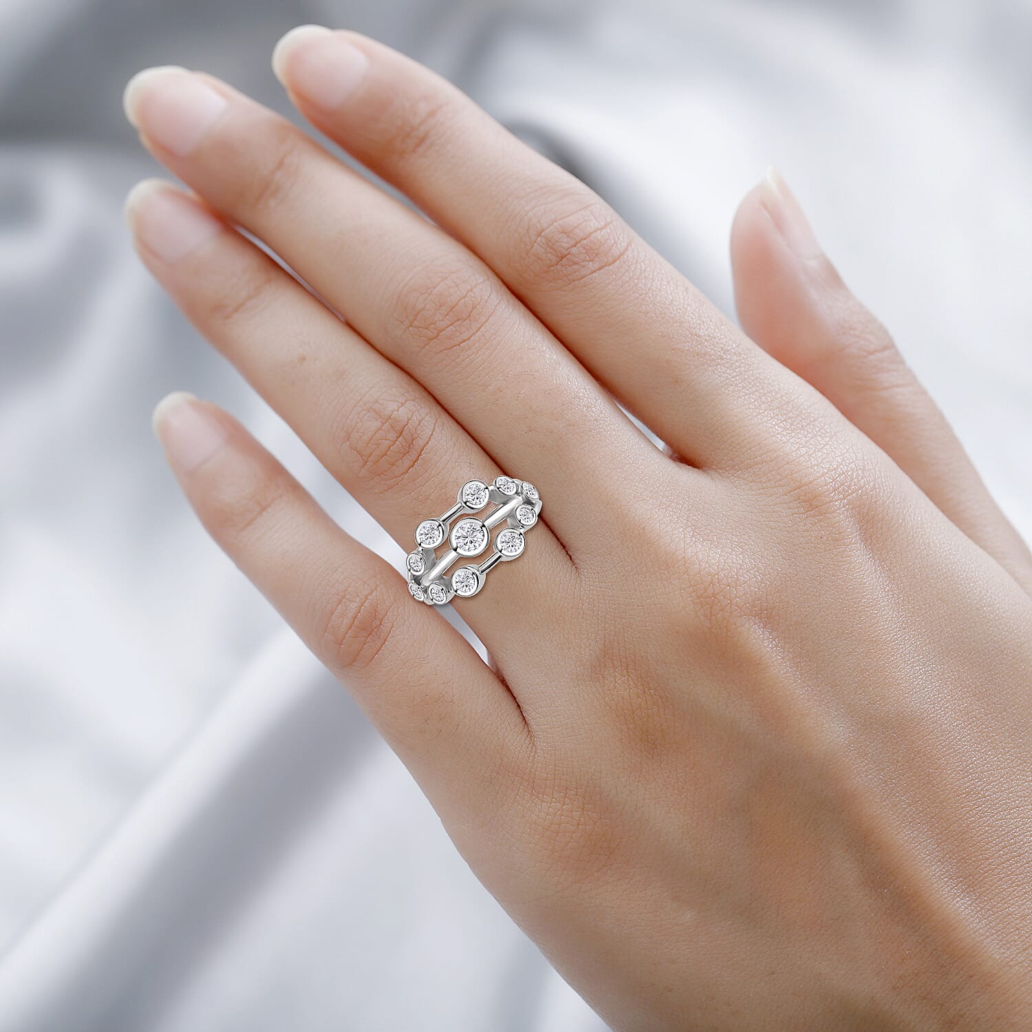Moissanite Ring in Rhodium Over Sterling Silver (Size 10.0) 1.10 ctw (3)