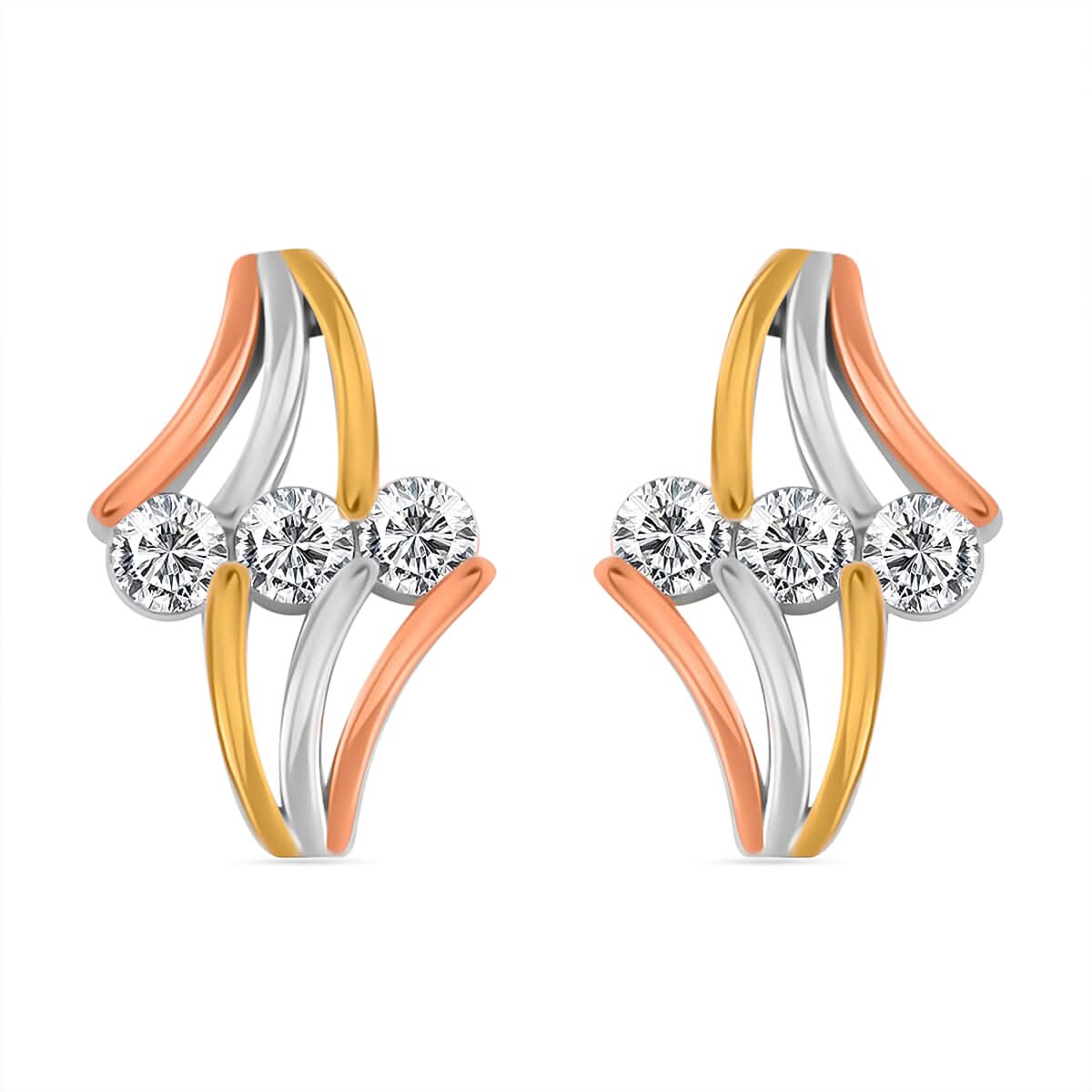 White Moissanite Earrings in 14K Yellow, Rose Gold and Rhodium Over Sterling Silver 0.90 ctw