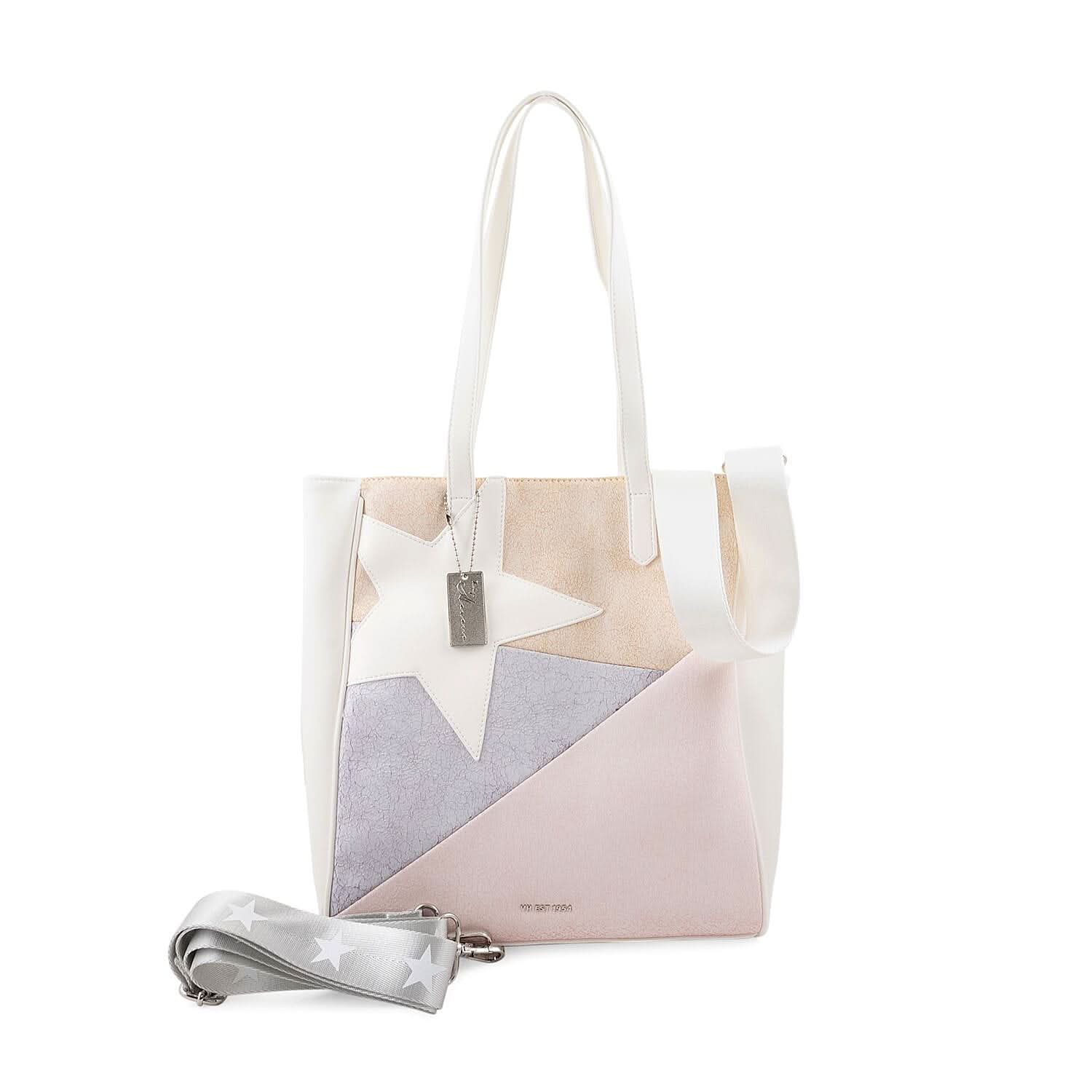 Vintage Havana White & Beige Star Pattern Tote with 2 Interchangeable Straps (12"x5"x11")