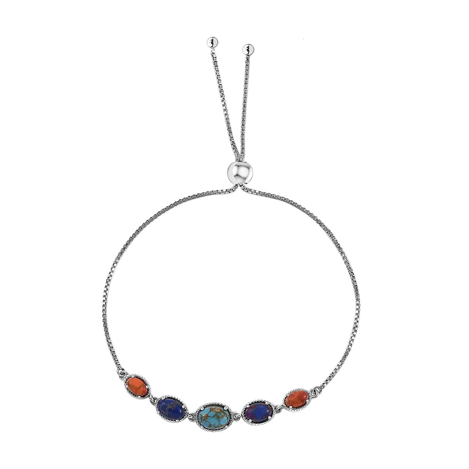 Mojave Multi Turquoise Bolo Bracelet in Platinum Over Sterling Silver 3.90 ctw