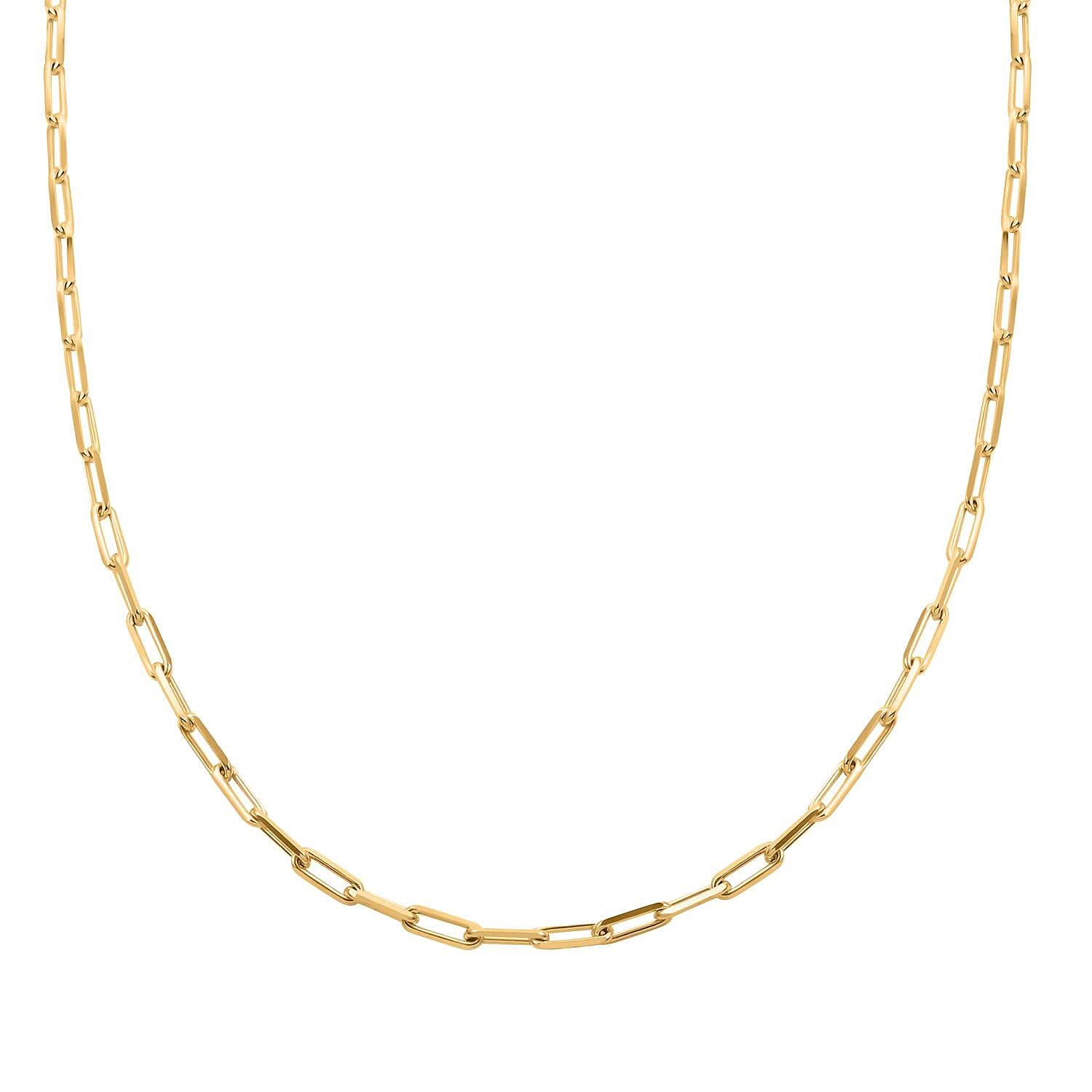 Italian 14K Yellow Gold Over Sterling Silver Paper Clip Chain Necklace 20 Inches 12.20 Grams