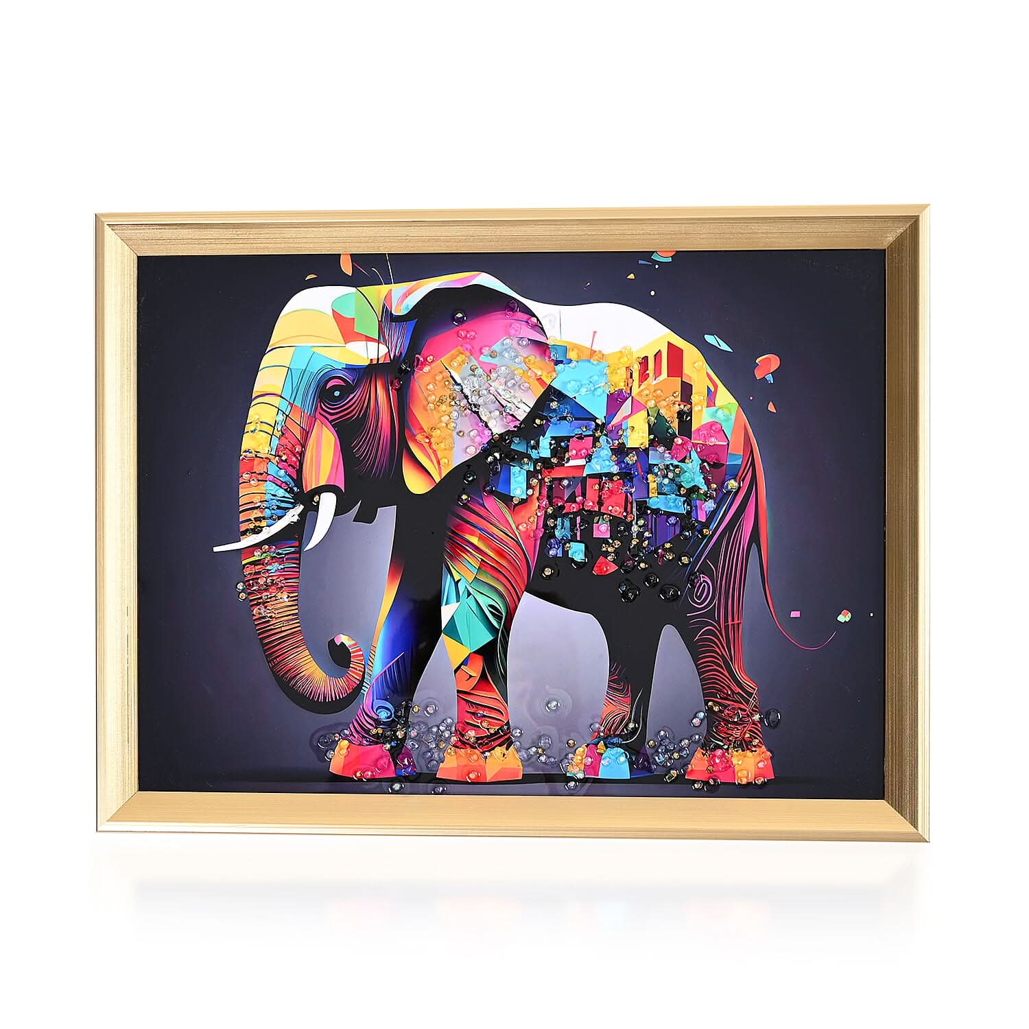 Elephant Crystal Painting with Frame (11.81"x15.74")