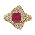 Niassa Ruby (FF) and White Zircon Floral Ring in Vermeil Yellow Gold Over Sterling Silver (Size 6.0) 4.00 ctw - Sticky add to cart bar