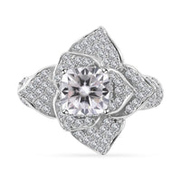 Moissanite Floral Ring in Platinum Over Sterling Silver (Size 6.0) 2.35 ctw