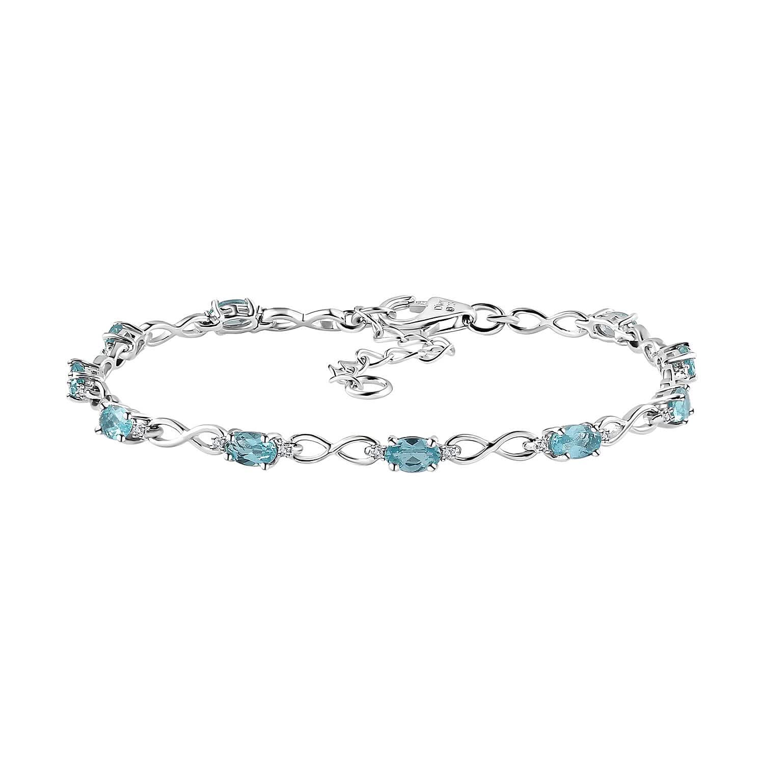 Betroka Blue Apatite and White Zircon 2.75 ctw Bracelet in Platinum Over Sterling Silver (6.50-8.00In)