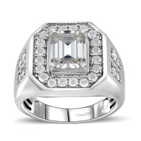 D'Joy Moissanite (Oct 9x7mm) Men's Ring in Rhodium Over Sterling Silver 3.35 ctw