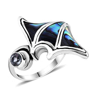 Bali Legacy Abalone Shell, Sky Blue Topaz Manta Ray Ring in Sterling Silver (Size 10.0) 0.35 ctw
