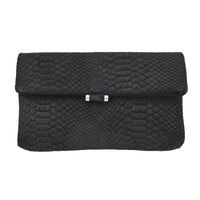 Black Python Embossed Leather Foldover Convertible Belt Bag (11"x6")
