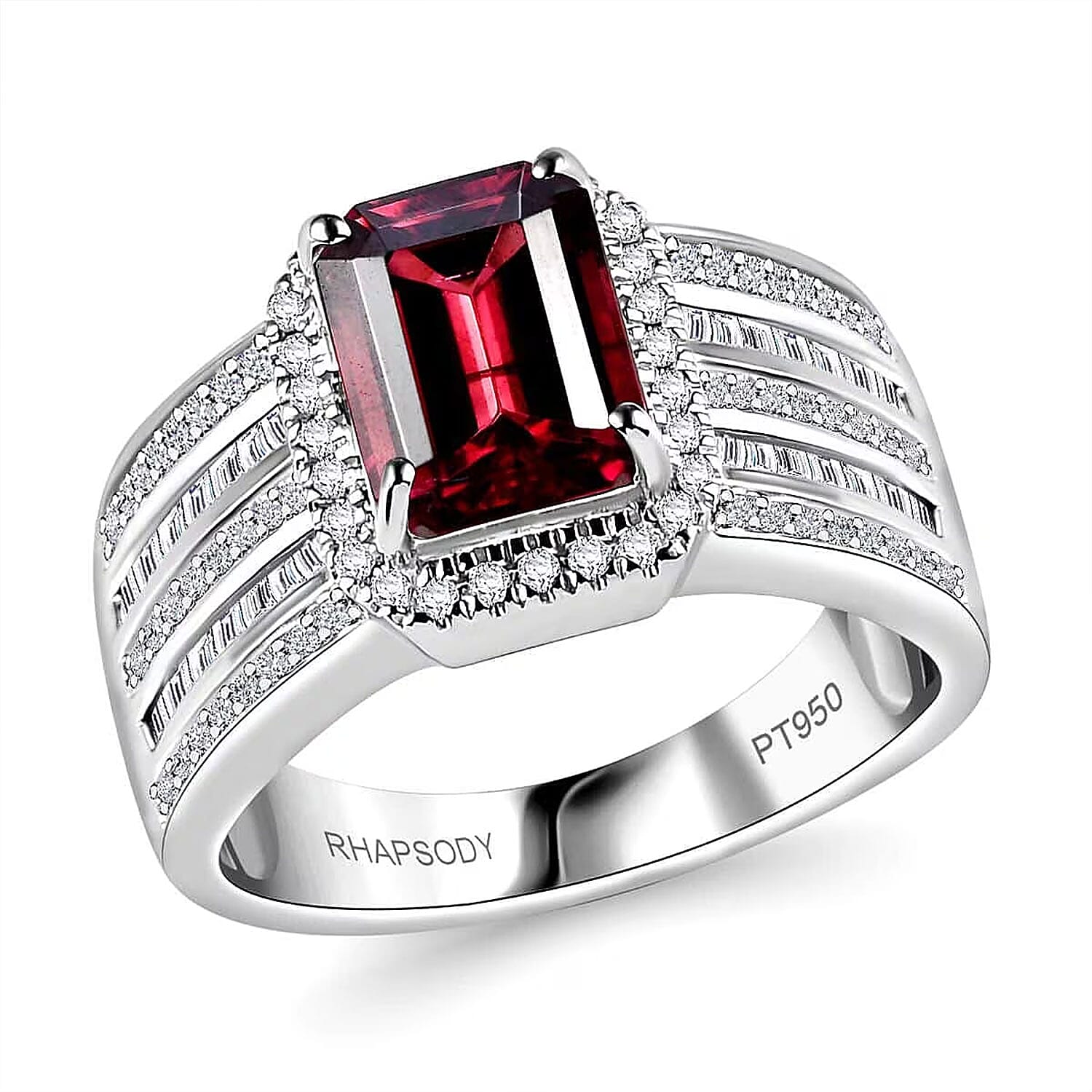 Rhapsody 950 Platinum AAAA Ouro Fino Rubellite, Diamond (E-F, VS2) (0.65 cts) Ring (Size 7.0) (10.70 g) 3.30 ctw