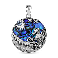 Bali Legacy Abalone Shell and Sky Blue Topaz Seahorse and Star Fish Pendant without Chain in Sterling Silver 0.60 ctw