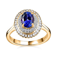 Luxoro 10K Yellow Gold AAA Tanzanite and G-H I2 Diamond Double Halo Ring 1.65 ctw