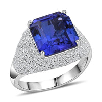 Certified & Appraised Rhapsody 950 Platinum Asscher Cut AAAA Tanzanite and E-F VS Diamond Ring 9.15 Grams 6.65 ctw