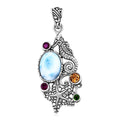 Bali Legacy Larimar and Multi Gemstone Seahorse and Starfish Pendant without Chain in Sterling Silver 8.00 ctw - Sticky add to cart bar