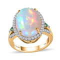 Luxoro 14K Yellow Gold AAA Ethiopian Welo Opal, Boyaca Colombian Emerald, Diamond (G-H, I2) (0.37 cts) Ring (Size 7.0) (5.90 g) 6.50 ctw - Sticky add to cart bar