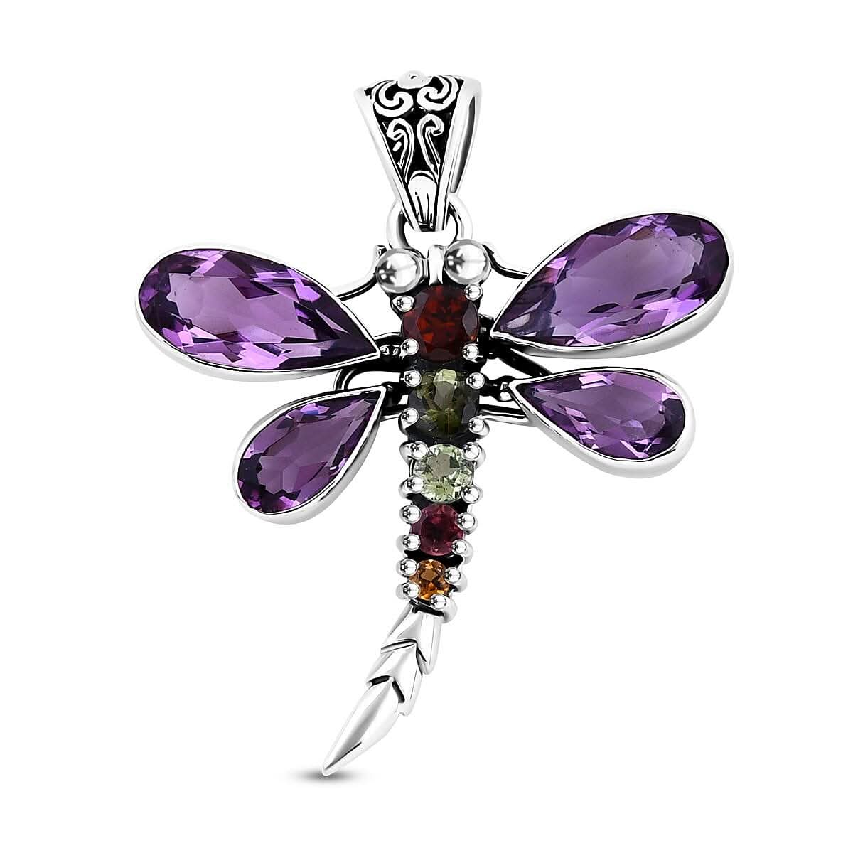 Bali Legacy African Amethyst, Multi-Tourmaline Pendant in Sterling Silver 9.15 ctw