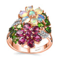 Orissa Rhodolite Garnet and Multi Gemstone Floral Ring in Vermeil Rose Gold Over Sterling Silver (Size 10.0) 3.40 ctw (Del. in 10-12 Days) - Sticky add to cart bar