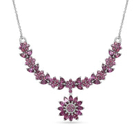 Orissa Rhodolite Garnet Floral Necklace 18-20 Inches in Platinum Over Sterling Silver 8.15 ctw