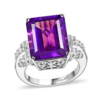 African Amethyst, Moissanite Ring in Platinum Over Sterling Silver (Size 10.0) 11.90 ctw