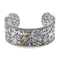 Bali Legacy Multi Gemstone 4.40 ctw Frangipani Flower Cuff Bracelet in Sterling Silver (7.25 In) - Sticky add to cart bar
