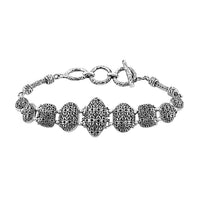 TLV Bali Legacy Sterling Silver Frangipani Flower Bracelet (6.50-8.25In) (19.80 g)
