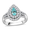 Certified & Appraised Rhapsody 950 Platinum AAAA Paraiba Tourmaline and E-F VS Diamond Double Halo Ring (Size 9.0) 10.35 Grams 2.35 ctw - Sticky add to cart bar