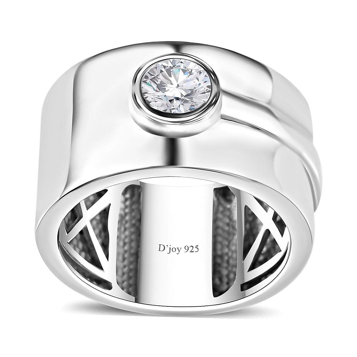 Moissanite (Rnd 5mm) Ring in Platinum Over Sterling Silver (Size 10.0) 0.40 ctw