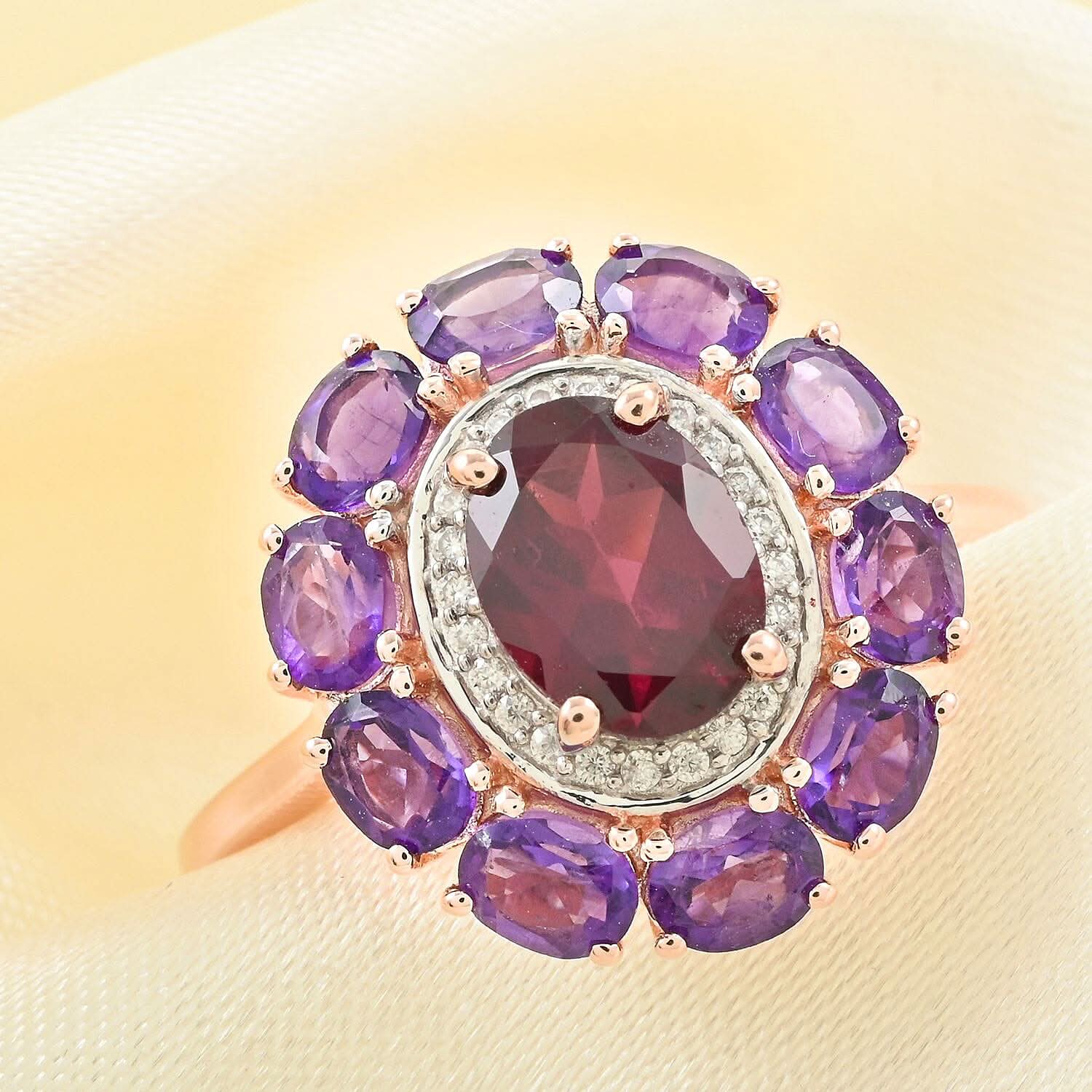 Premium Orissa Rhodolite Garnet, Multi Gemstone Ring in Vermeil RG Over Sterling Silver (Size 10.0) 3.50 ctw (2)