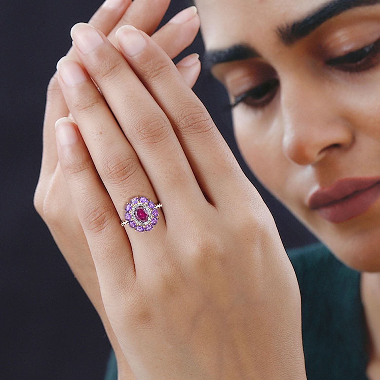 Premium Orissa Rhodolite Garnet, Multi Gemstone Ring in Vermeil RG Over Sterling Silver (Size 10.0) 3.50 ctw (3)