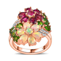 Orissa Rhodolite Garnet, Multi Gemstone Ring in Vermeil RG Over Sterling Silver (Size 10.0) 3.40 ctw