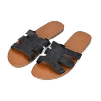 Black Genuine Leather Sandals US - 7