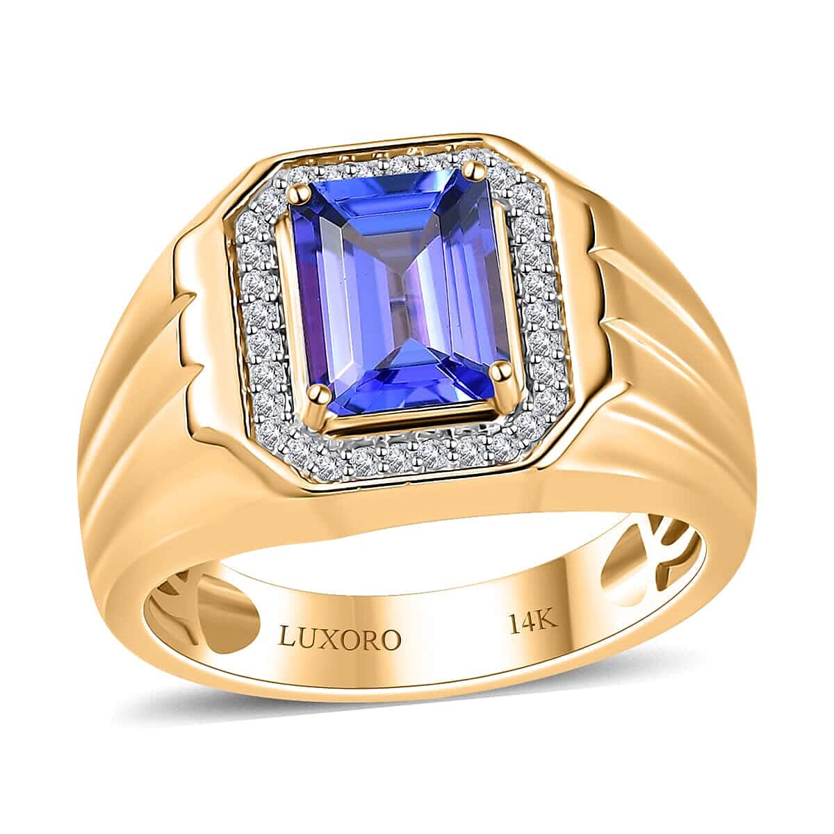 Luxoro 14K Yellow Gold AAA Tanzanite and G-H I2 Diamond Men's Ring 9 Grams 2.85 ctw (1)