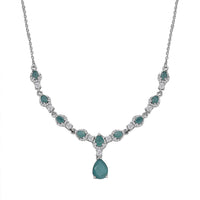Premium Grandidierite and White Zircon Drop Necklace 18-20 Inches in Platinum Over Sterling Silver 4.50 ctw