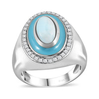 Larimar, Moissanite Ring in Platinum Over Sterling Silver (Size 10.0) 2.10 ctw