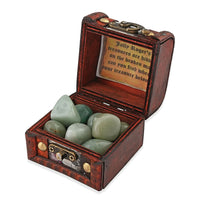 Brown Wooden Chest with Mixed Gemstones (2.5"x2.5"x2.25")