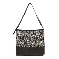 "100%  Genuine Leather embellished Hobo Shoulder Bag Size: 17(L) x 4.5 (W) x 12(H)  inches Color: Black "