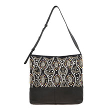 "100%  Genuine Leather embellished Hobo Shoulder Bag Size: 17(L) x 4.5 (W) x 12(H)  inches Color: Black "