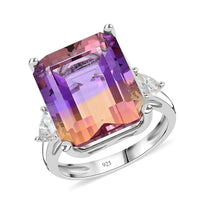 Bi-Color Ametrine, Moissanite Ring in Sterling Silver (Size 10.0) 10.30 ctw