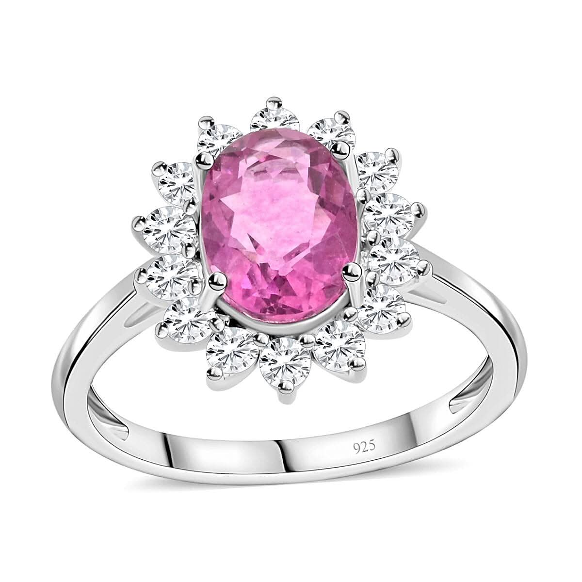 Pink Red Fluorite and White Zircon Ring in Sterling Silver (Size 10.0) 2.30 ctw