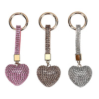 Set of 3 Sparkling Champagne, White, Pink Rhinestone Heart Keychain in Goldtone