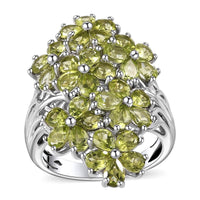 Peridot Floral Ring in Platinum Over Sterling Silver (Size 10.0) (Del. in 10-12 Days) 6.25 ctw