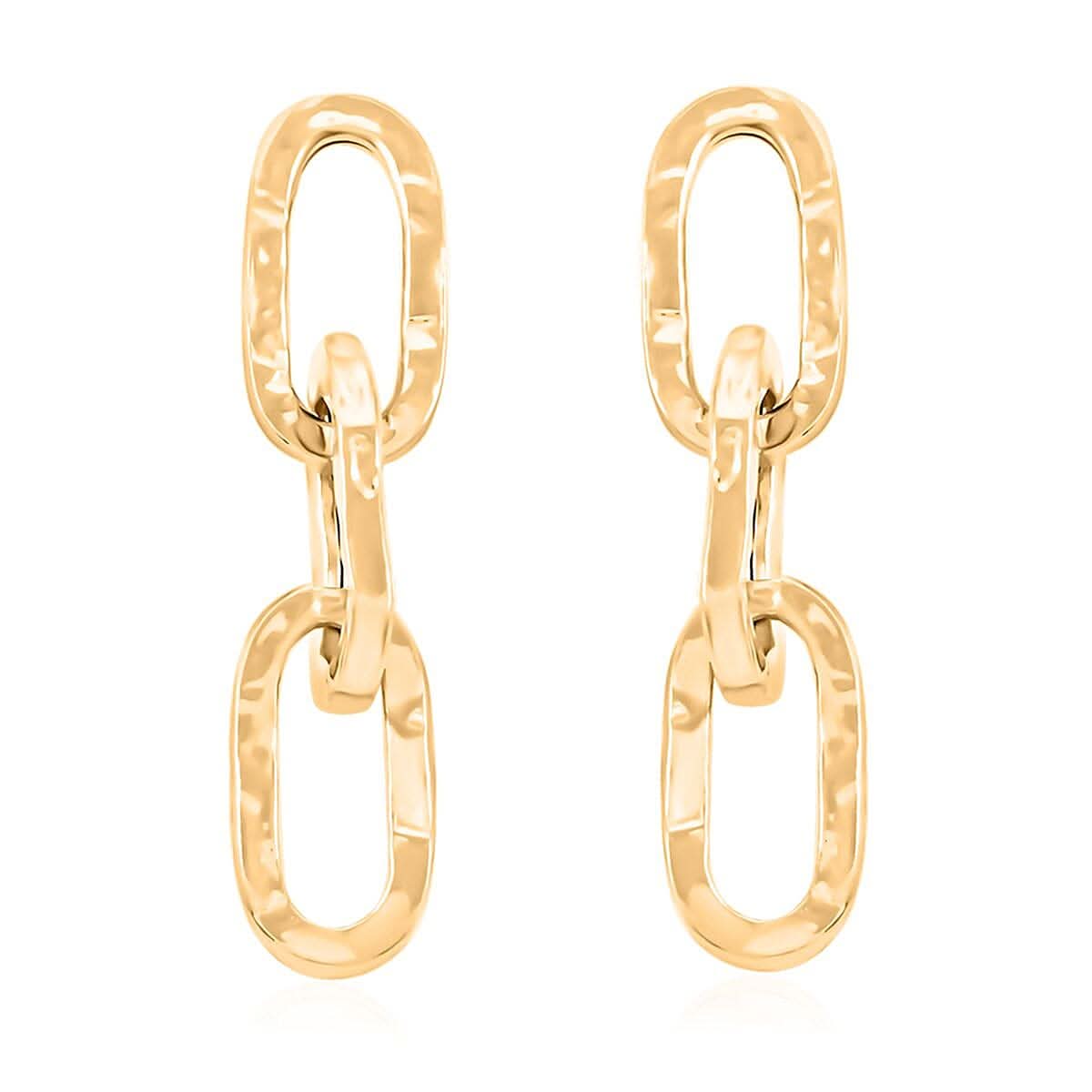 Italian 14K Yellow Gold Over Sterling Silver Textured Paper Clip 3 Row Drop Statement Earrings 5.20 Grams