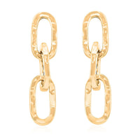 Italian 14K Yellow Gold Over Sterling Silver Textured Paper Clip 3 Row Drop Statement Earrings 5.20 Grams