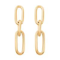 Italian 14K Yellow Gold Over Sterling Silver Paper Clip 3 Row Drop Statement Earrings 10.90 Grams