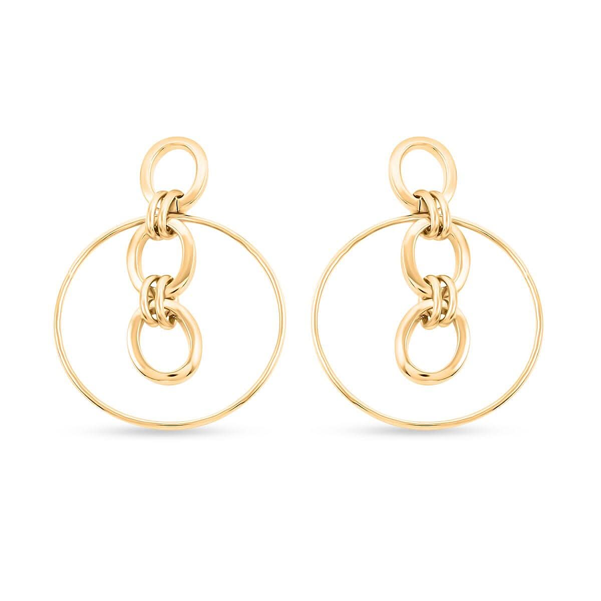 Italian 14K Yellow Gold Over Sterling Silver Multi Row Drop Interlocked Statement Earrings 13.40 Grams