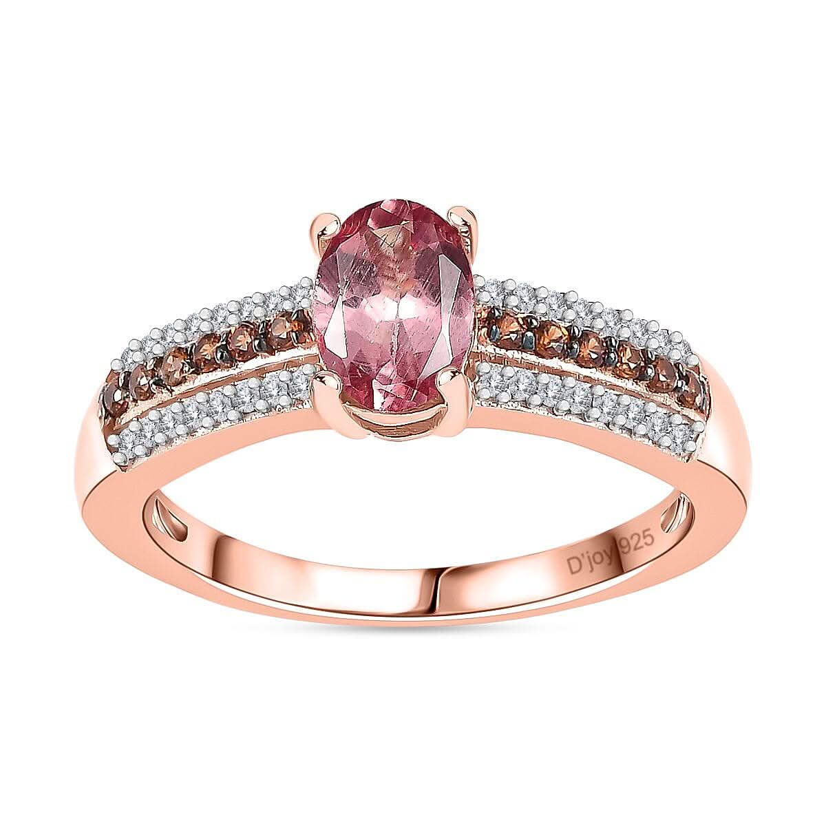 Blush Apatite, Brown and White Zircon Ring in Vermeil RG Over Sterling Silver (Size 7.0) 1.10 ctw