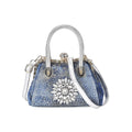 Blue Sparkling Crystal Flower Crossbody Bag (11"x5.5"x7.9") with Handle Drop and Shoulder Strap 47" - Sticky add to cart bar