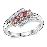 Blush Apatite, Diamond (0.18 cts) Ring in Platinum Over Sterling Silver (Size 7.0) 1.10 ctw