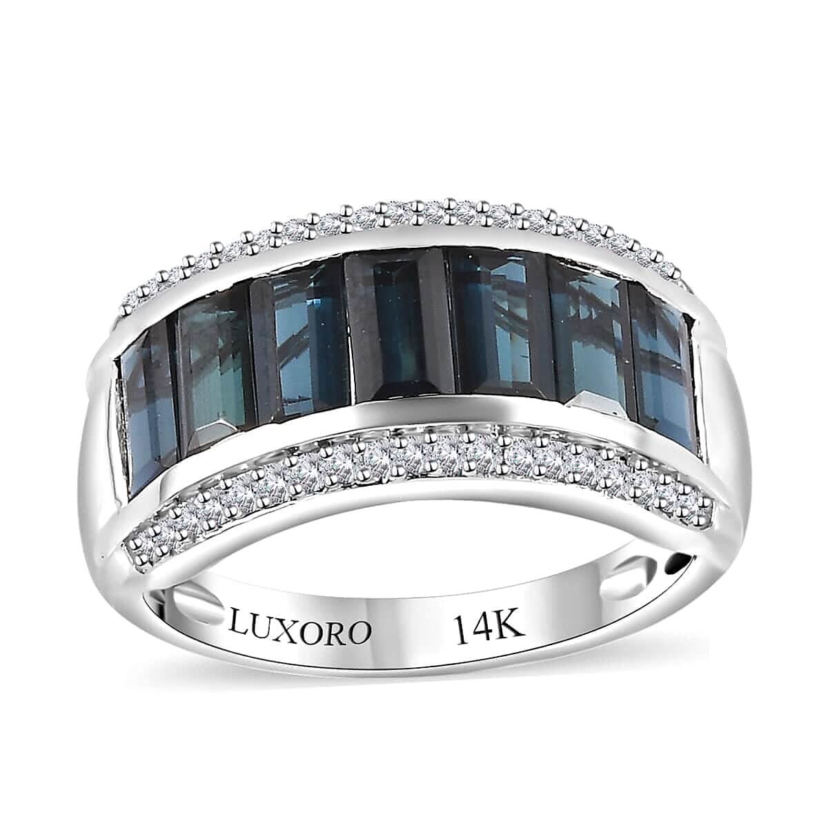 Luxoro 14K White Gold AAA Monte Belo Indicolite, Diamond (G-H, I2) (0.20 cts) Ring (Size 7.0) (4.15 g) 3.00 ctw