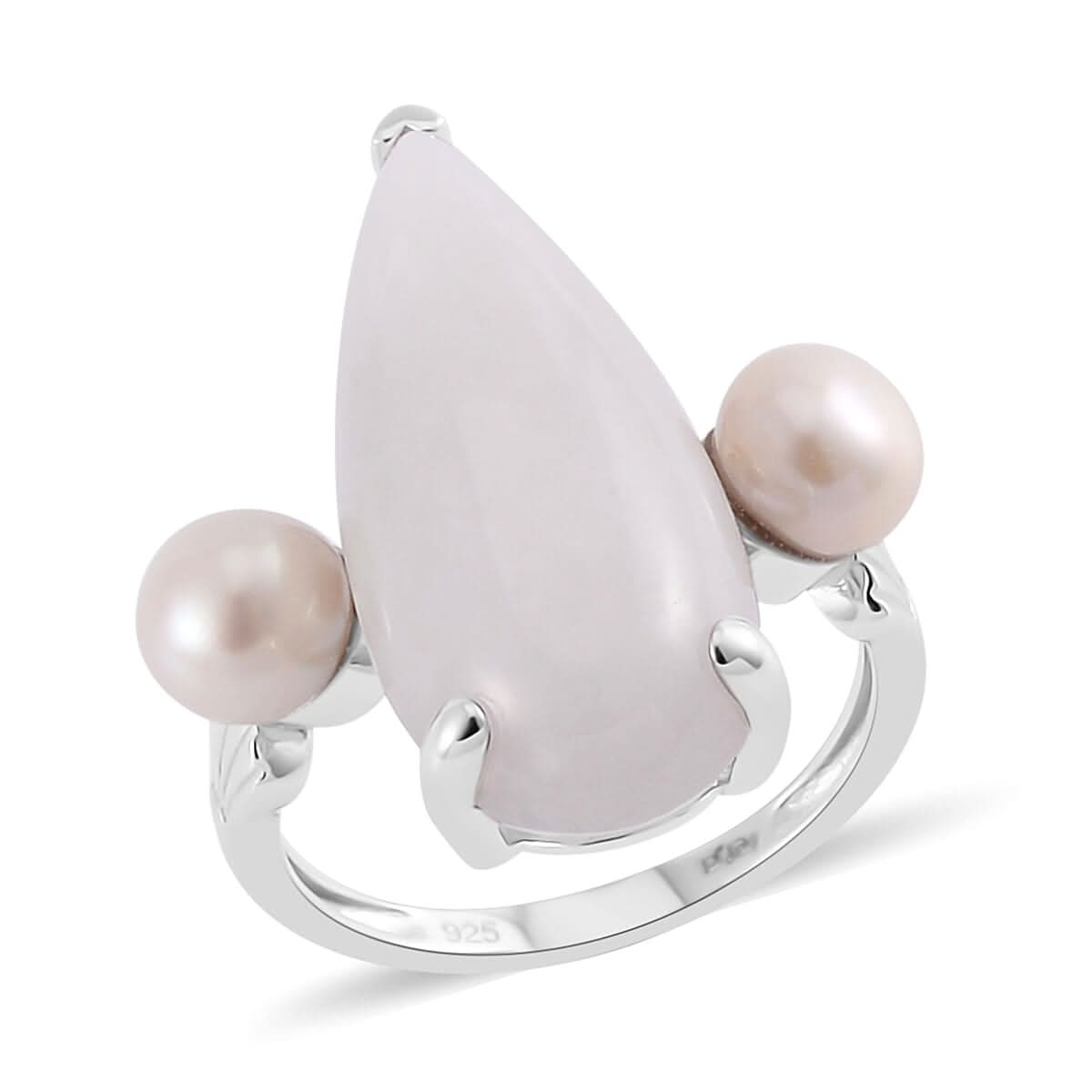 Natural Jade, Freshwter Pearl Ring in Platinum Over Sterling Silver (Size 10.0) 13.75 ctw